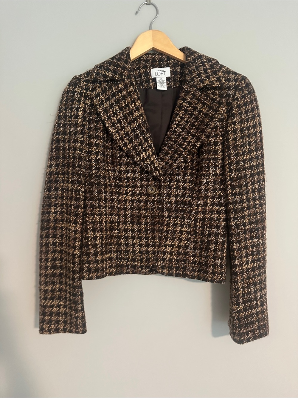 LOFT Brown and Black Tweed Cropped Blazer